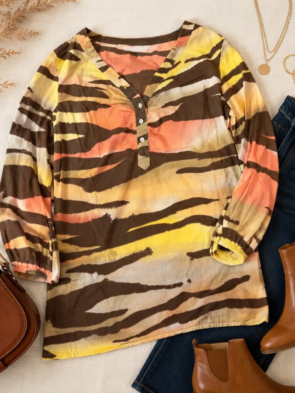 Allison Taylor Abstract Print Long Sleeve Tunic Top Women’s XL EUC
